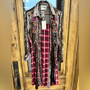 Savanna Jane Small LONG CRUSHED VELVET PLAID BACK DUSTER/DRESS
